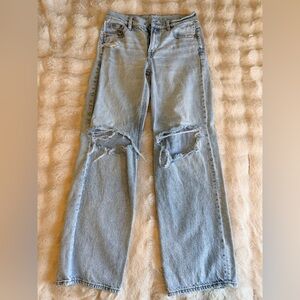 American Eagle Outfitters Light Blue Ripped Straight-Leg Jeans
